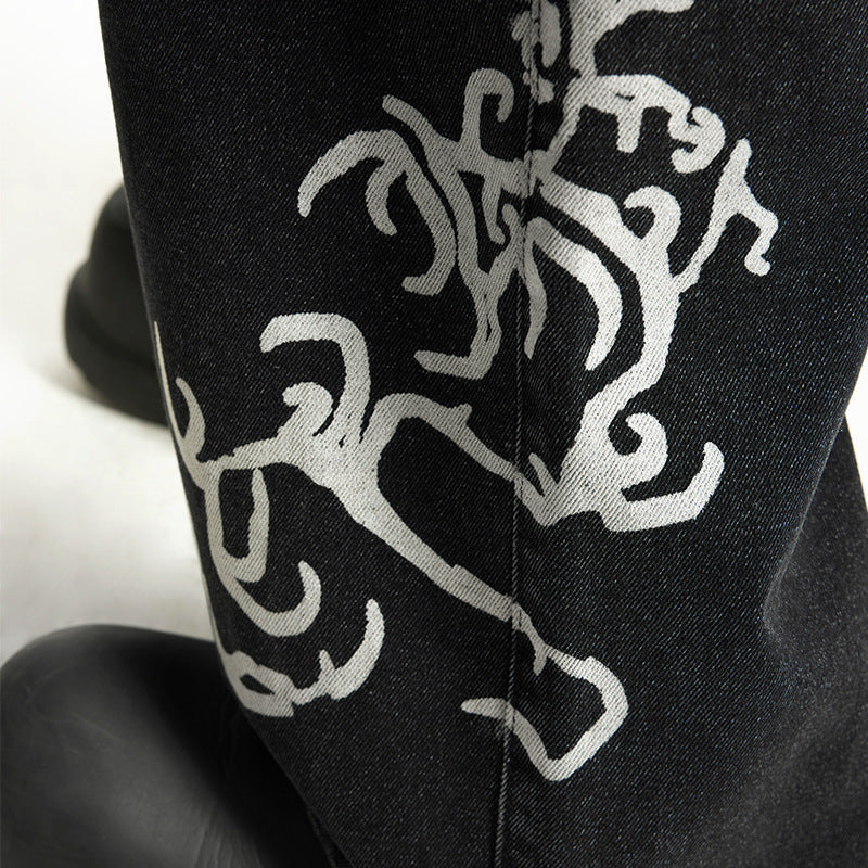 Inflation Totem Print Wash Water Straight Jeans