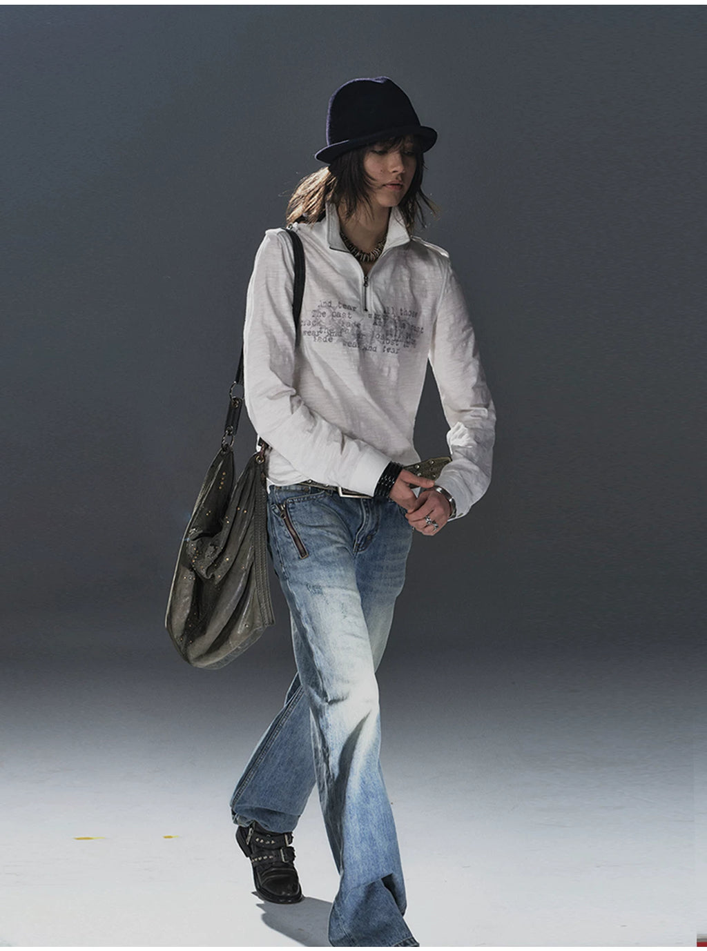 WearAndtear Stand Neck Light Loose Long Sleeves