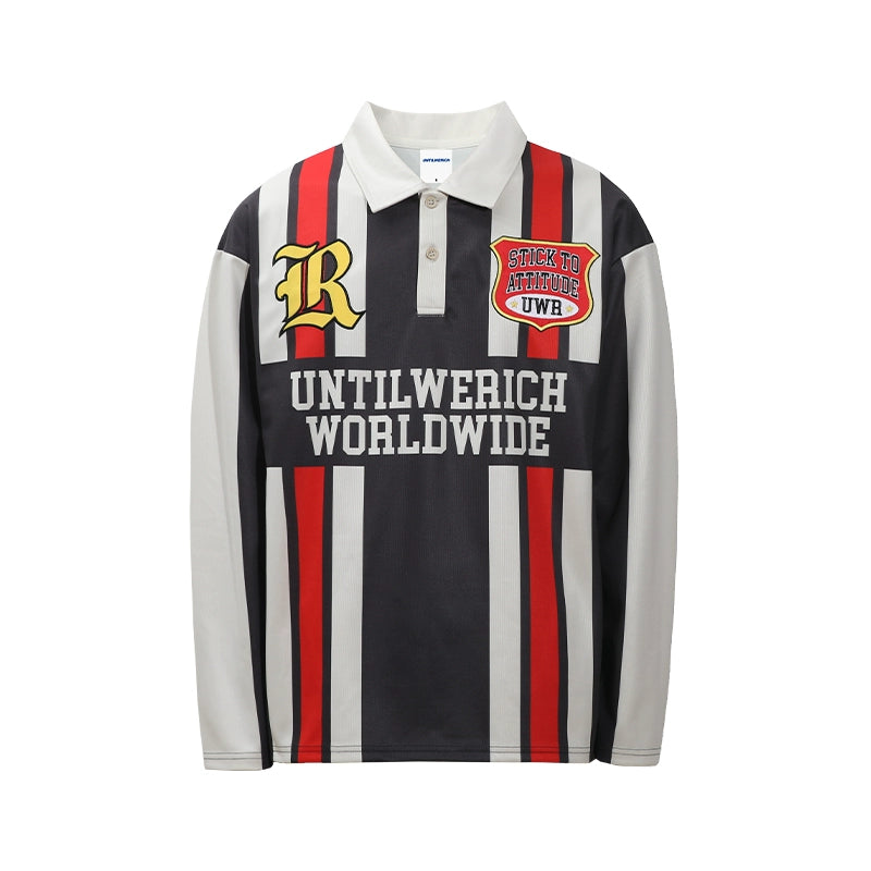 UNTILWERICH Vintage Sports Wind Contrast Color Splicing POLO Long Sleeve