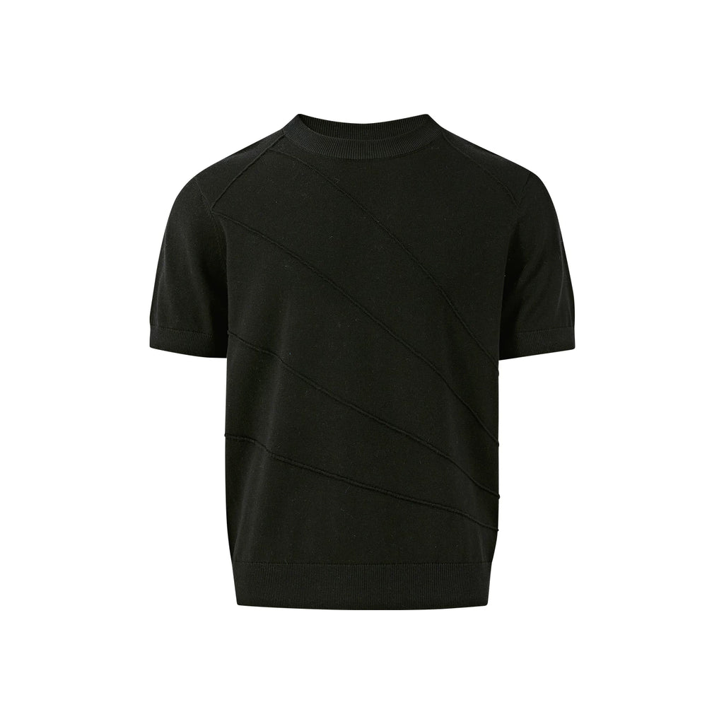 KREATE Front Shoulder Three-dimensional Jacquard Crew Neck Knitted Tee