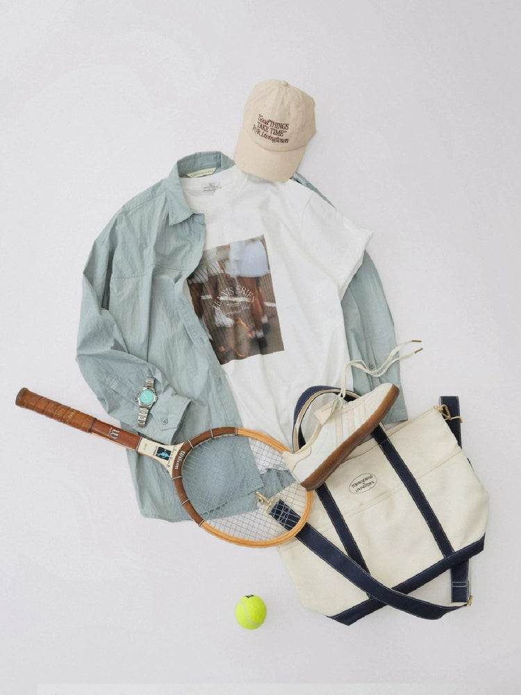 LIVINGTOWN Retro Tennis Theme Print Versatile tee