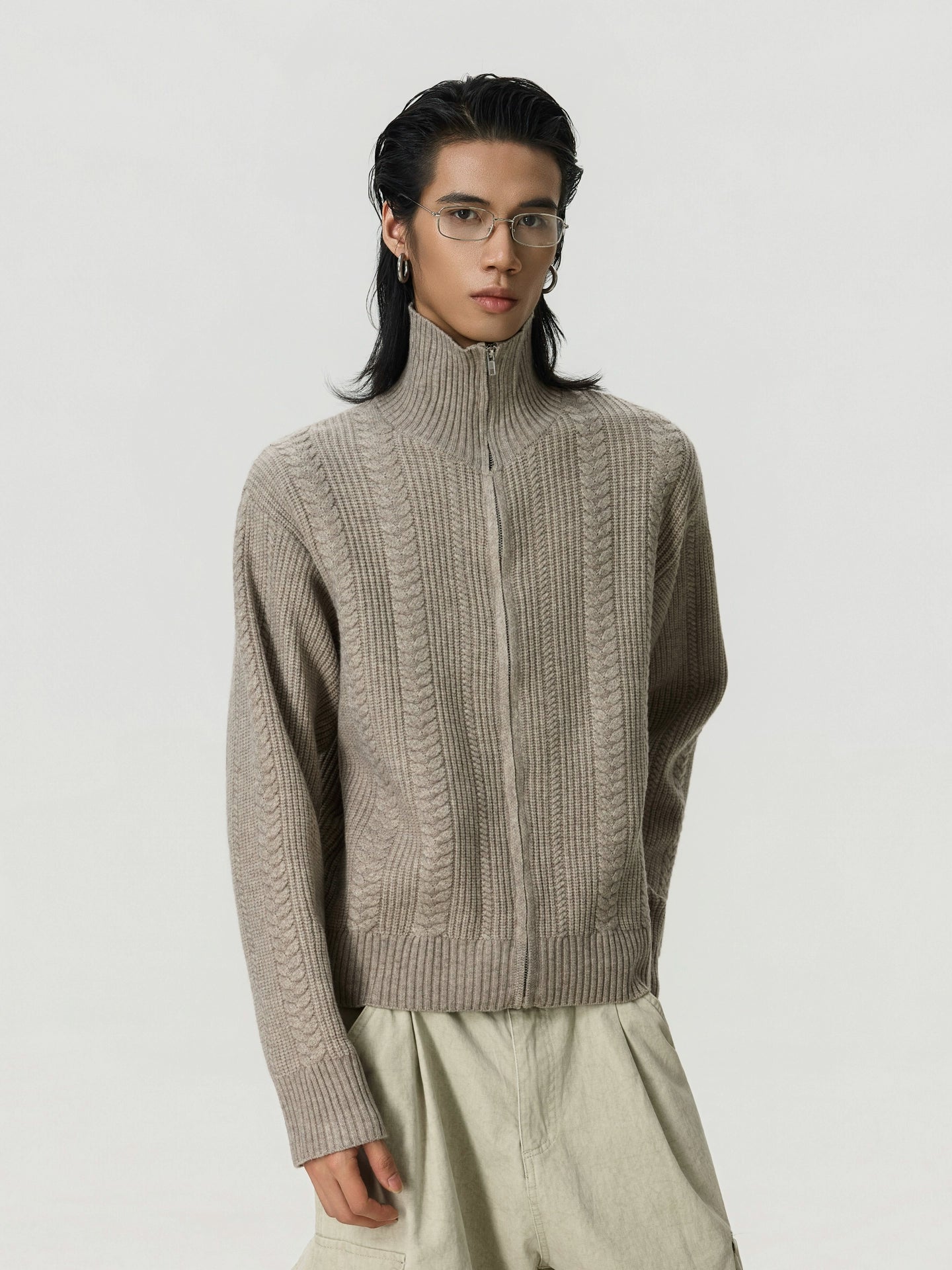 BTSG Zipper Stand-up Neck Versatile Knitted Sweater Jacket