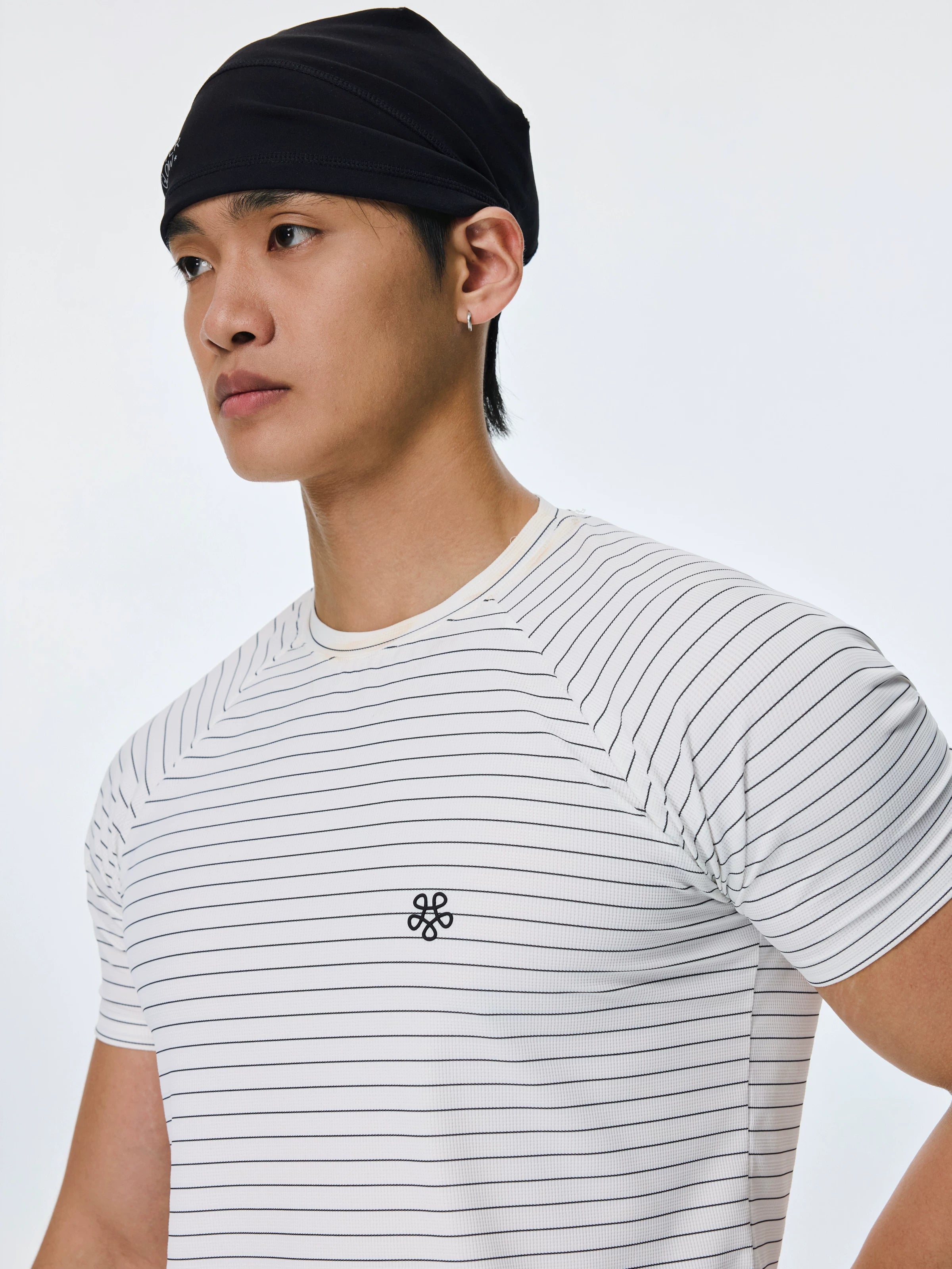 AFTERGLOW Striped Slim-fit Shoulder Sleeve Tee