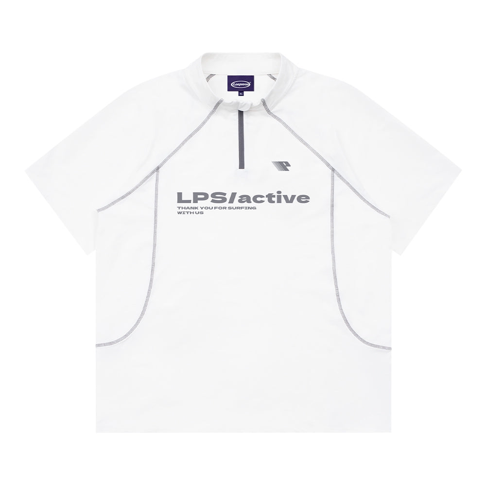 Loopsoon Contrasting Bright Line Loose Semi-turtleneck Zipper Tee