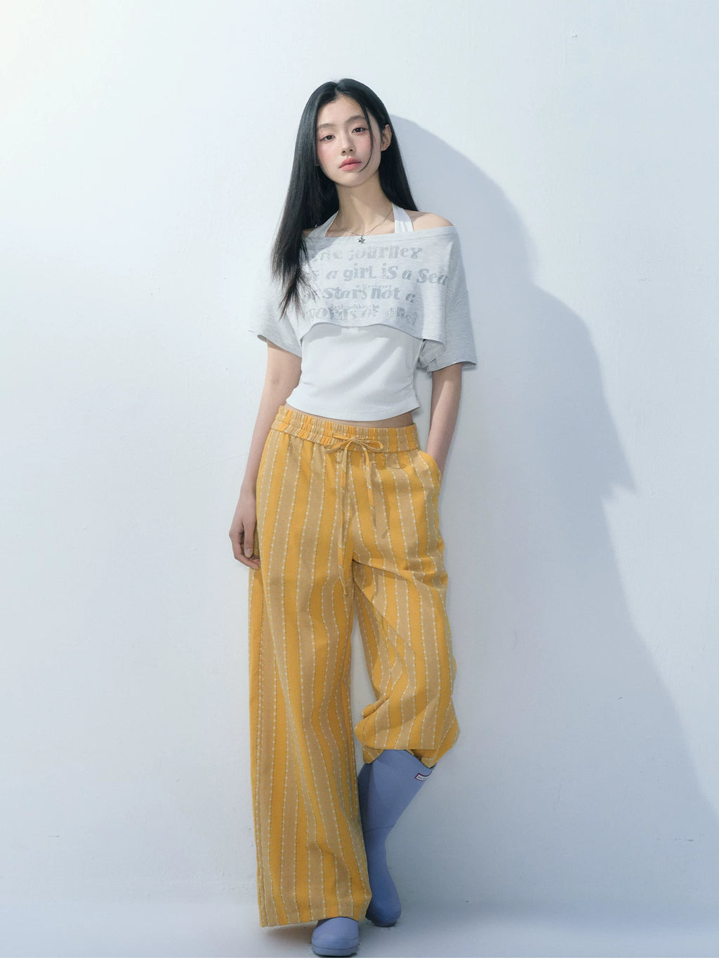 Ablueberry Slanted Shoulder Casual Versatile Tee
