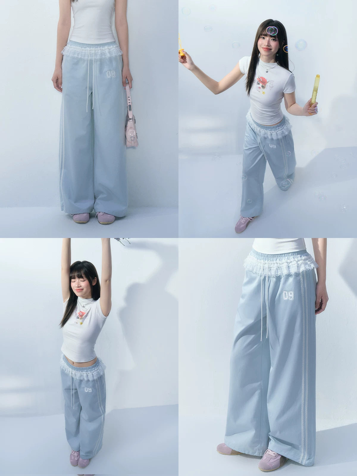 Ablueberry Splicing Lace Loose Straight Pants