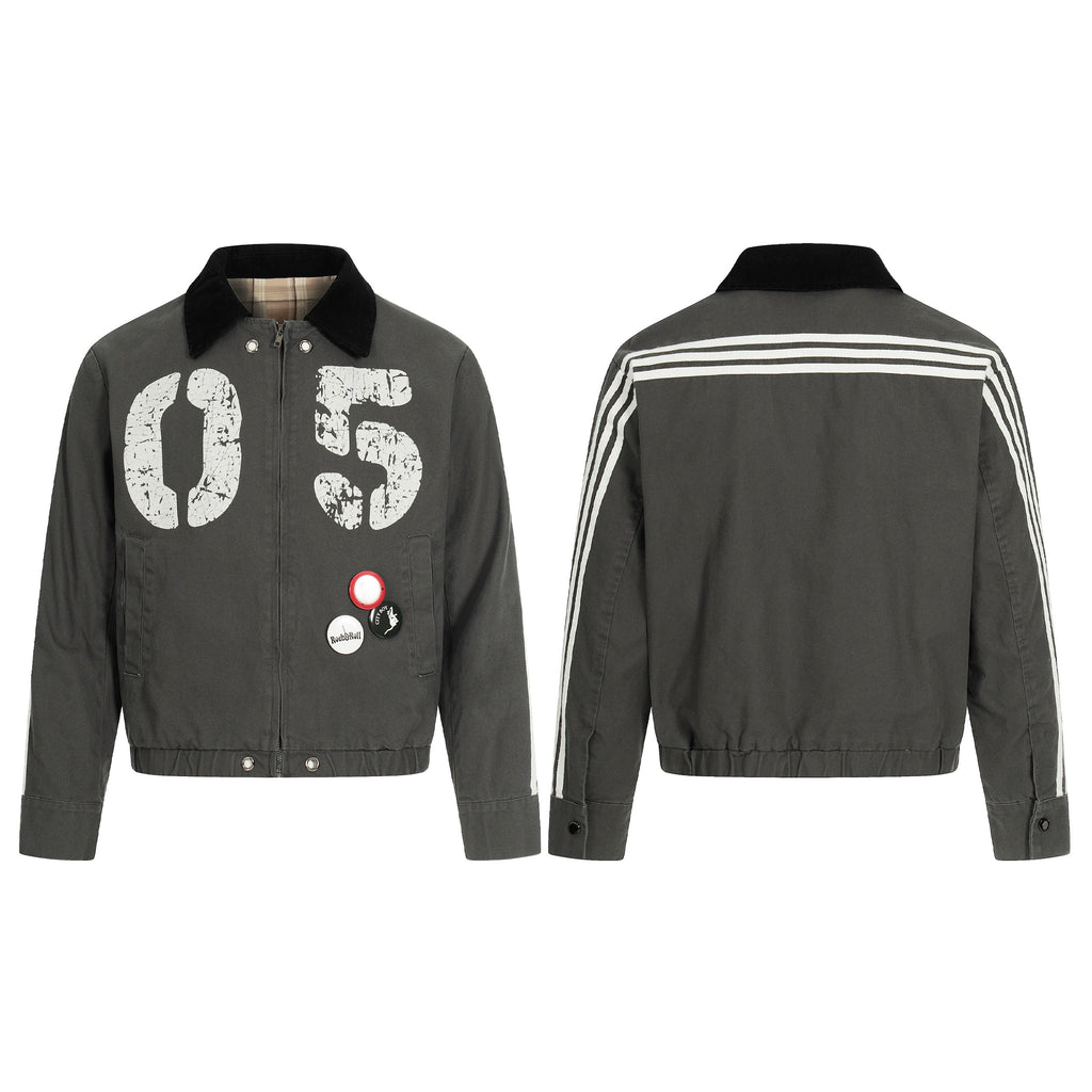 EAHO Retro Digitally Printed Three-bar Lapel Tooling Jacket