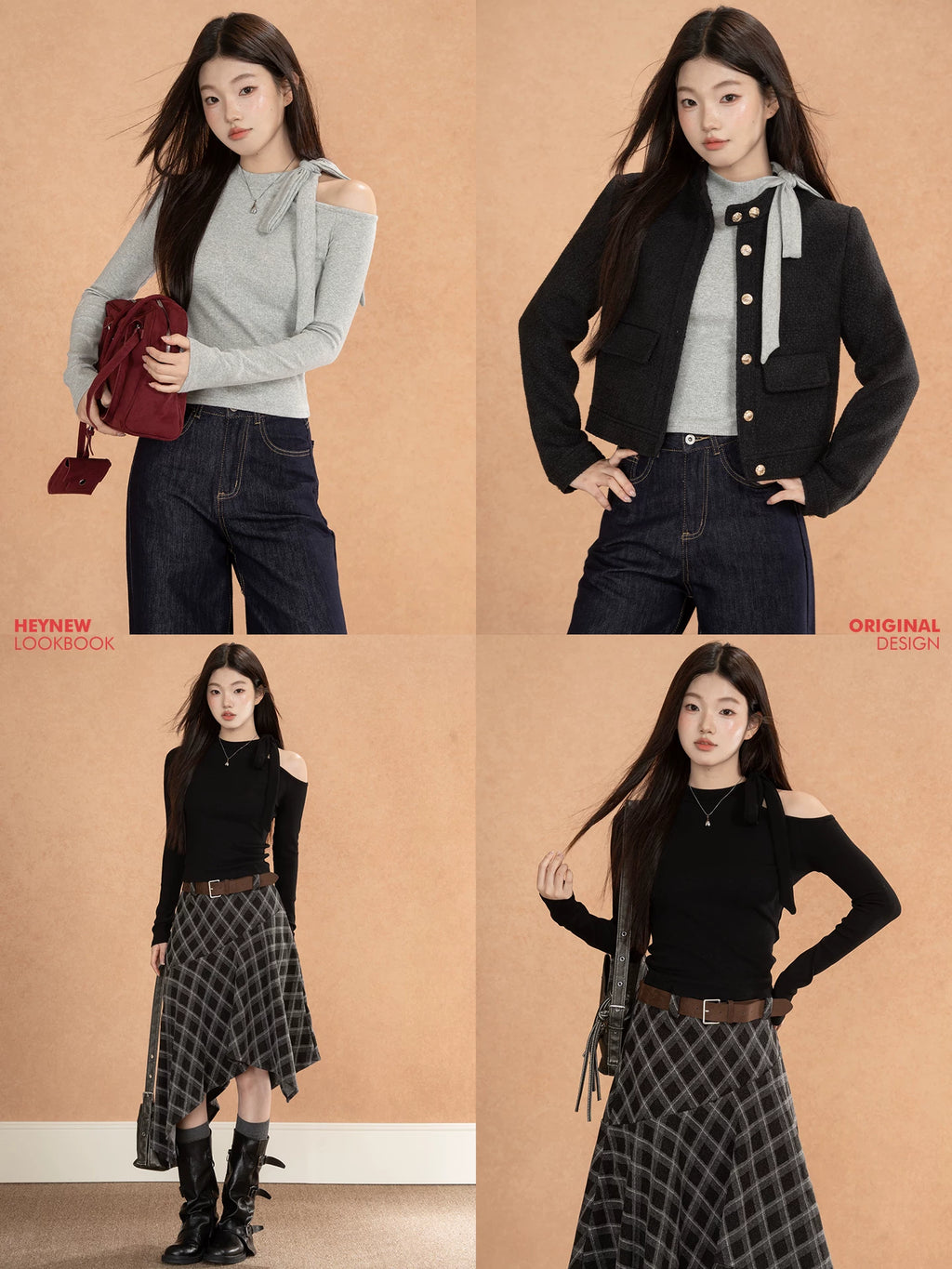 LOVEHEYNEW Strap Hollow Bow Slim Off-Shoulder Long Sleeve