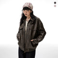 IMONE Vintage Loose Skinny Lapel PU Leather Jacket