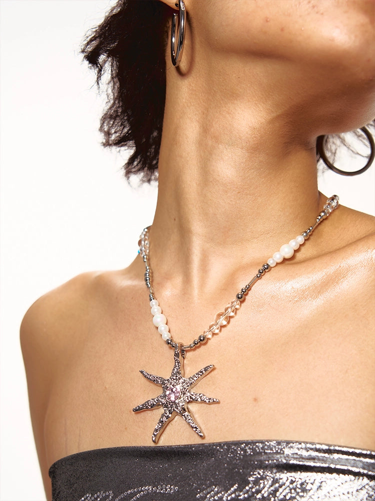 1JINN Temperament Personality Pearl Starfish Necklace