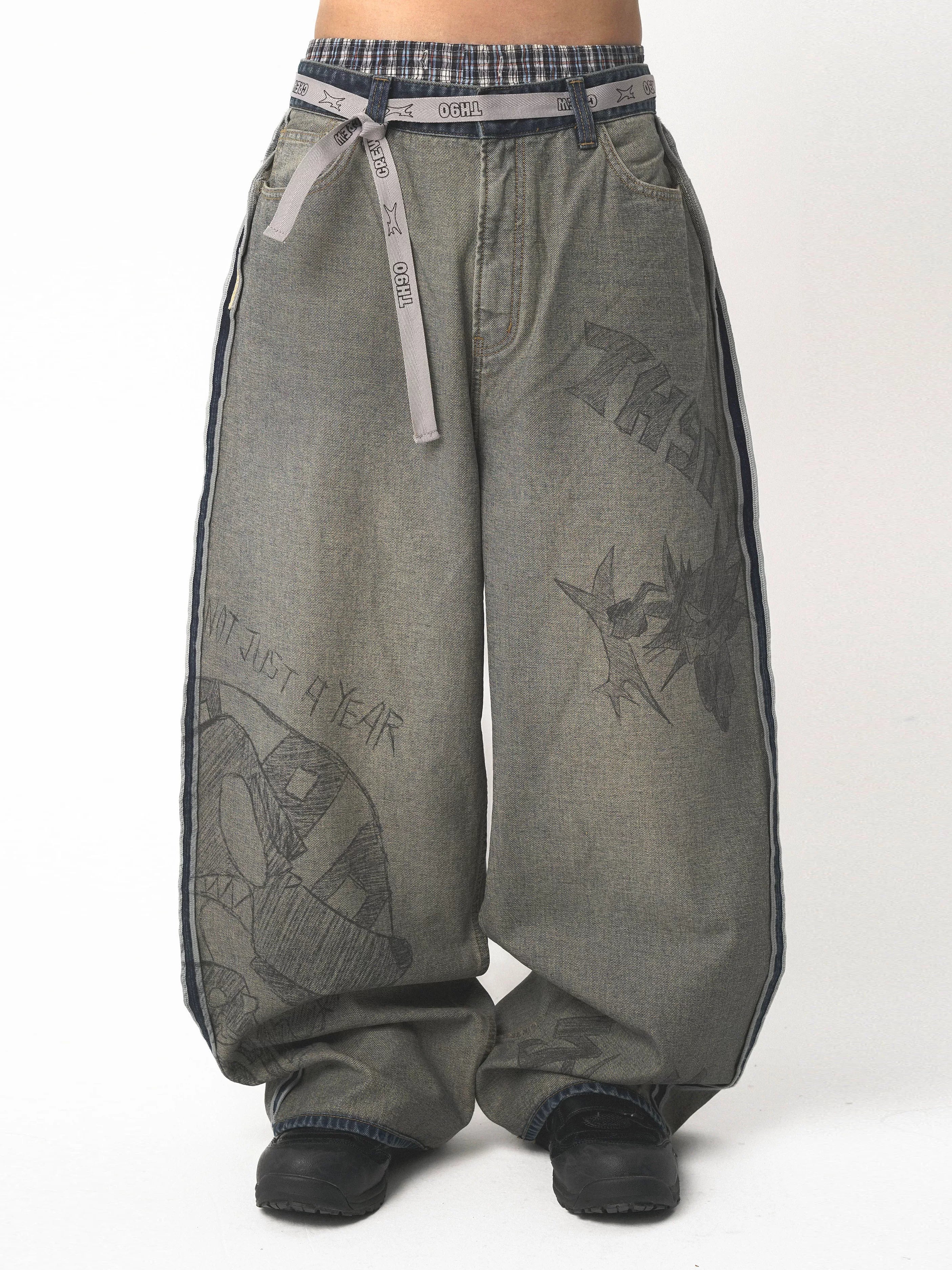 TH90 Vintage Full Print Wide Leg Jeans