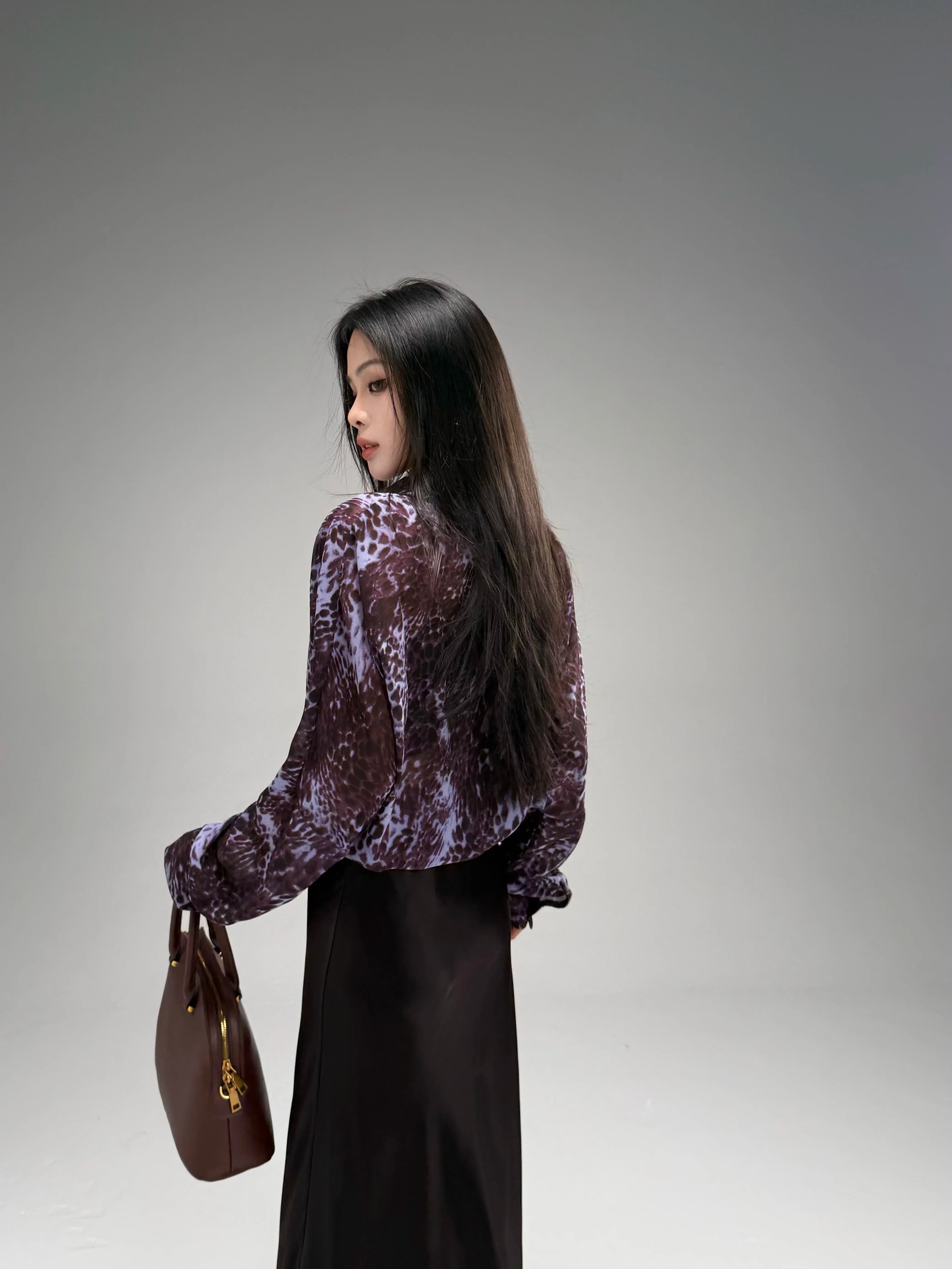 CHUYUQI Waist Leopard Print Long-sleeved Shirt