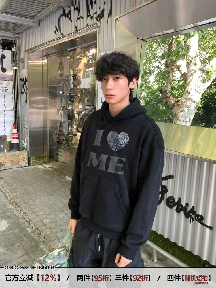 KONOOT Love Hot Diamond Letter Foam Print Hooded Sweater