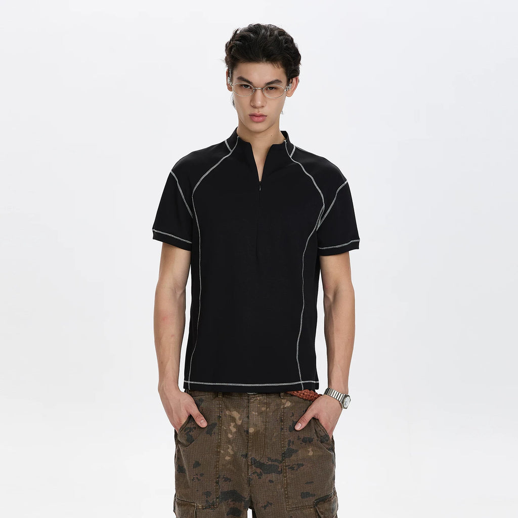 A PUEE Open Line Half Zipper Front Shoulder Tee