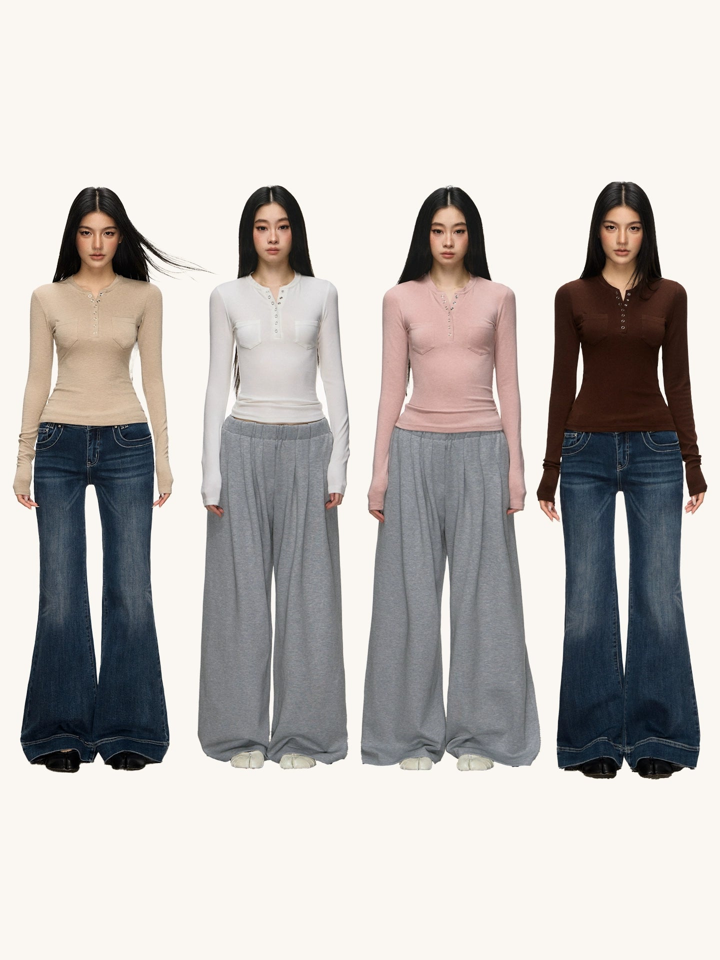 Anna Aneae Henry Collar Bottom Waist Front Shoulder Long Sleeves