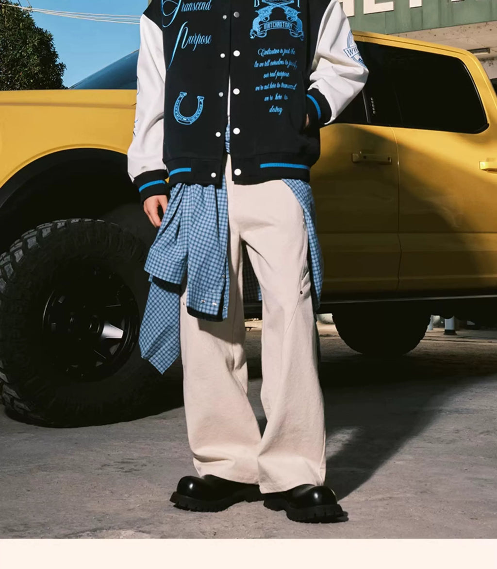 MATCHA STORY Embroidered Loose Baseball Jacket