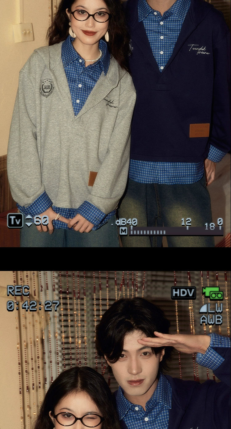 ALOHA Retro Niche Design Sense Splicing Fake Two-piece Sweater