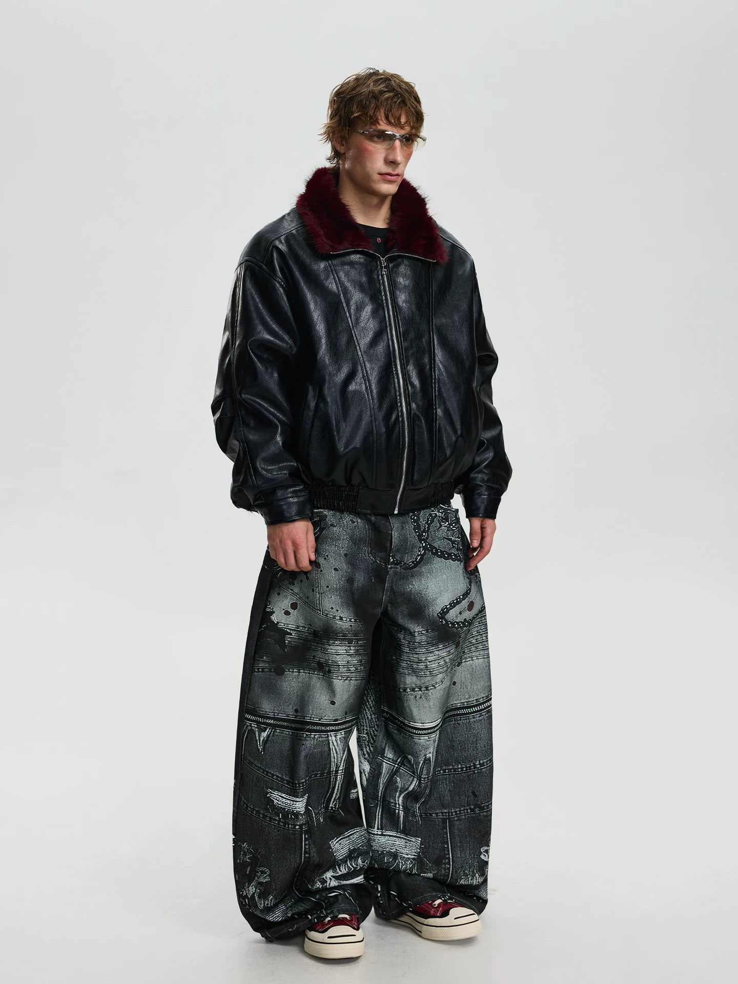 BTSG Winter Silhouette PU Leather Jacket  Cleanfit Windproof Warm Jacket