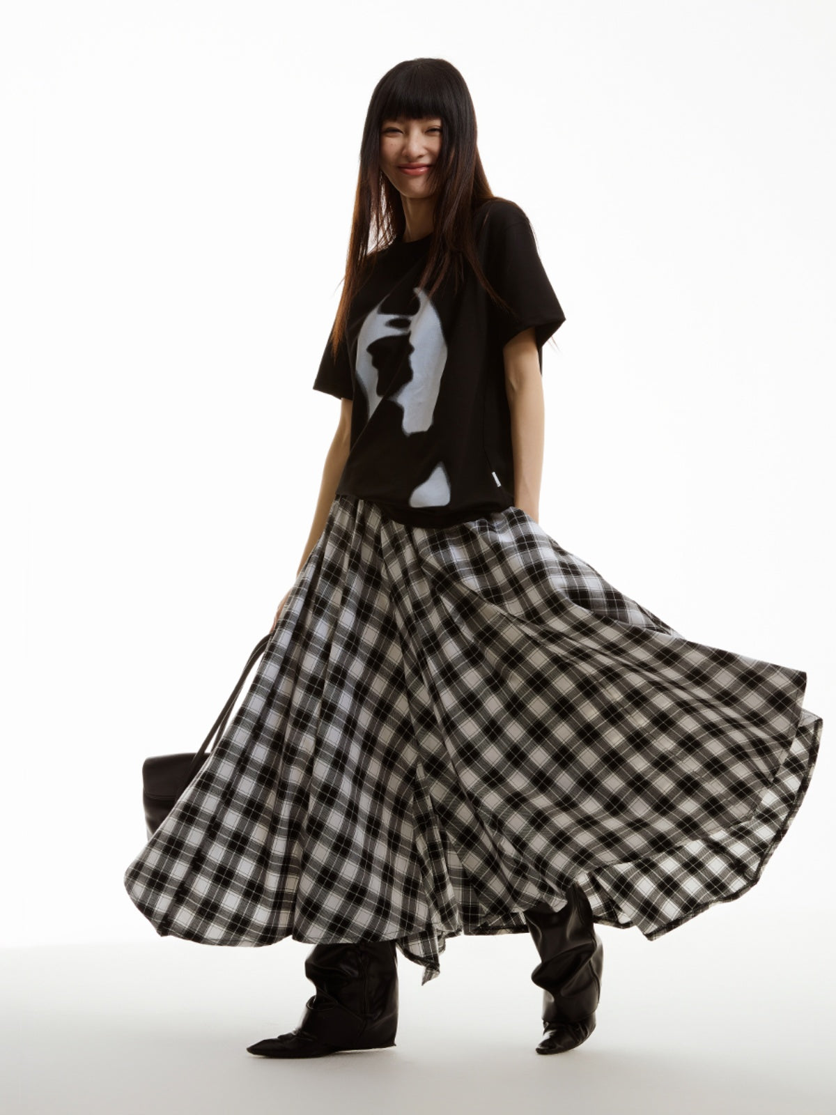 FUNKYFUN Retro Black and White Plaid Culottes