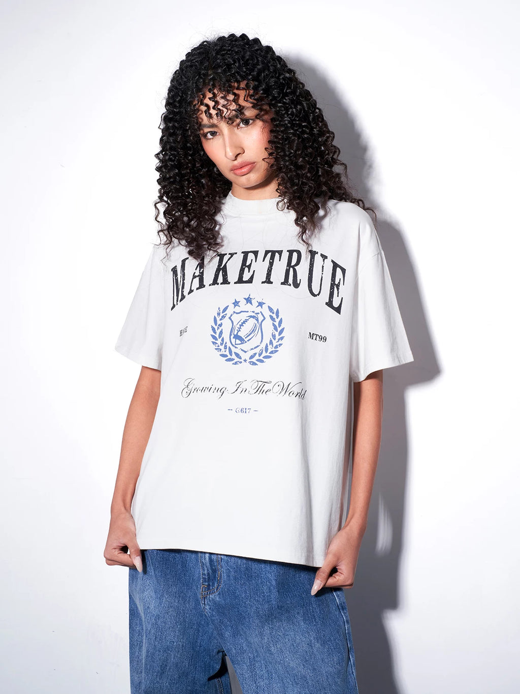 MT99 Retro Letter Print Loose and Versatile Tee