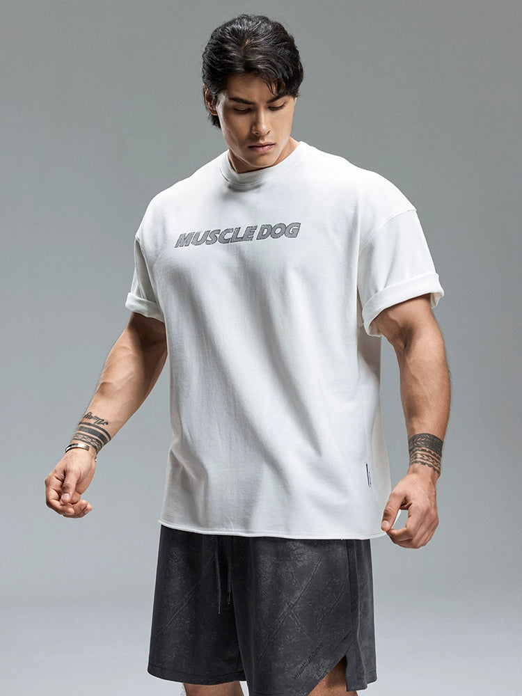 Muscle Dog Contrasting Print Loose Casual Fitness Tee