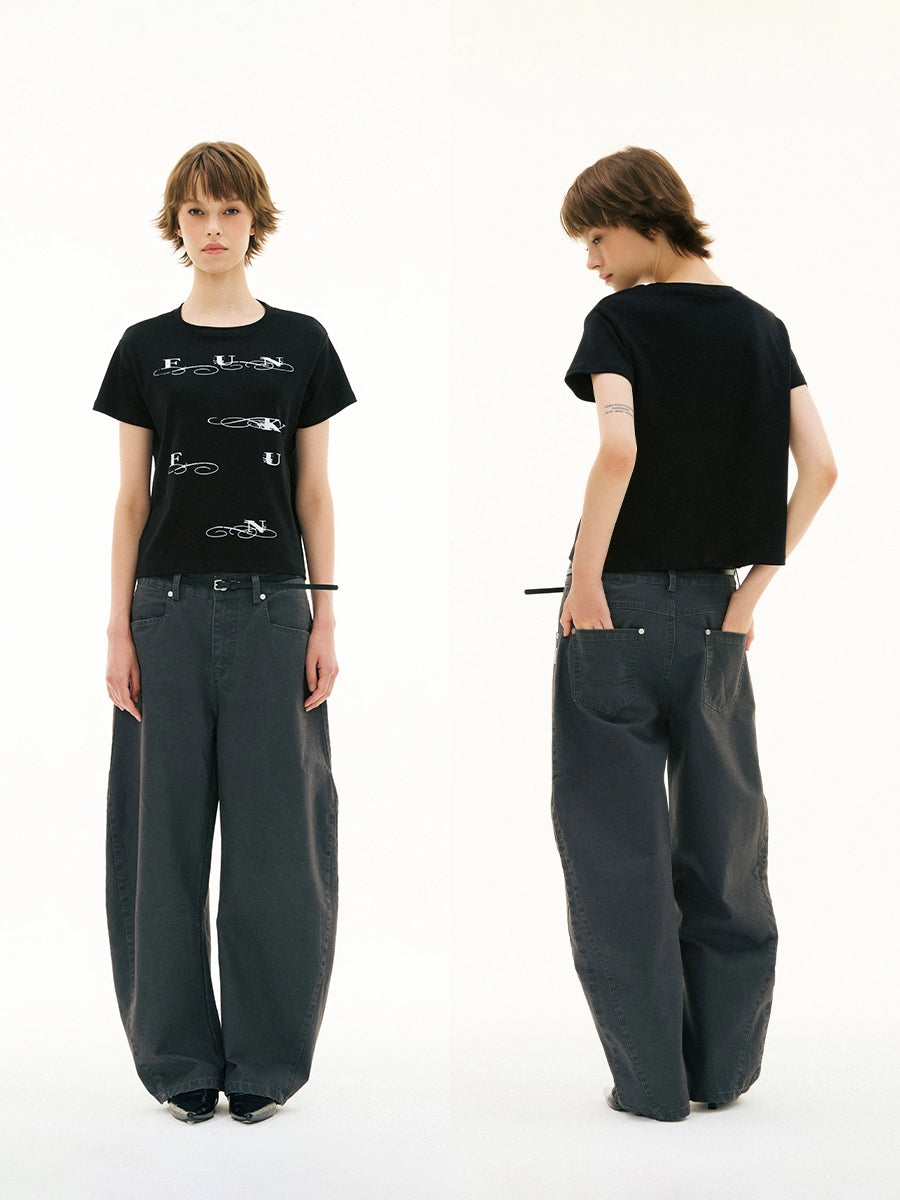 FUNKYFUN Flower Type Brand Logo Flocking Printing Tee