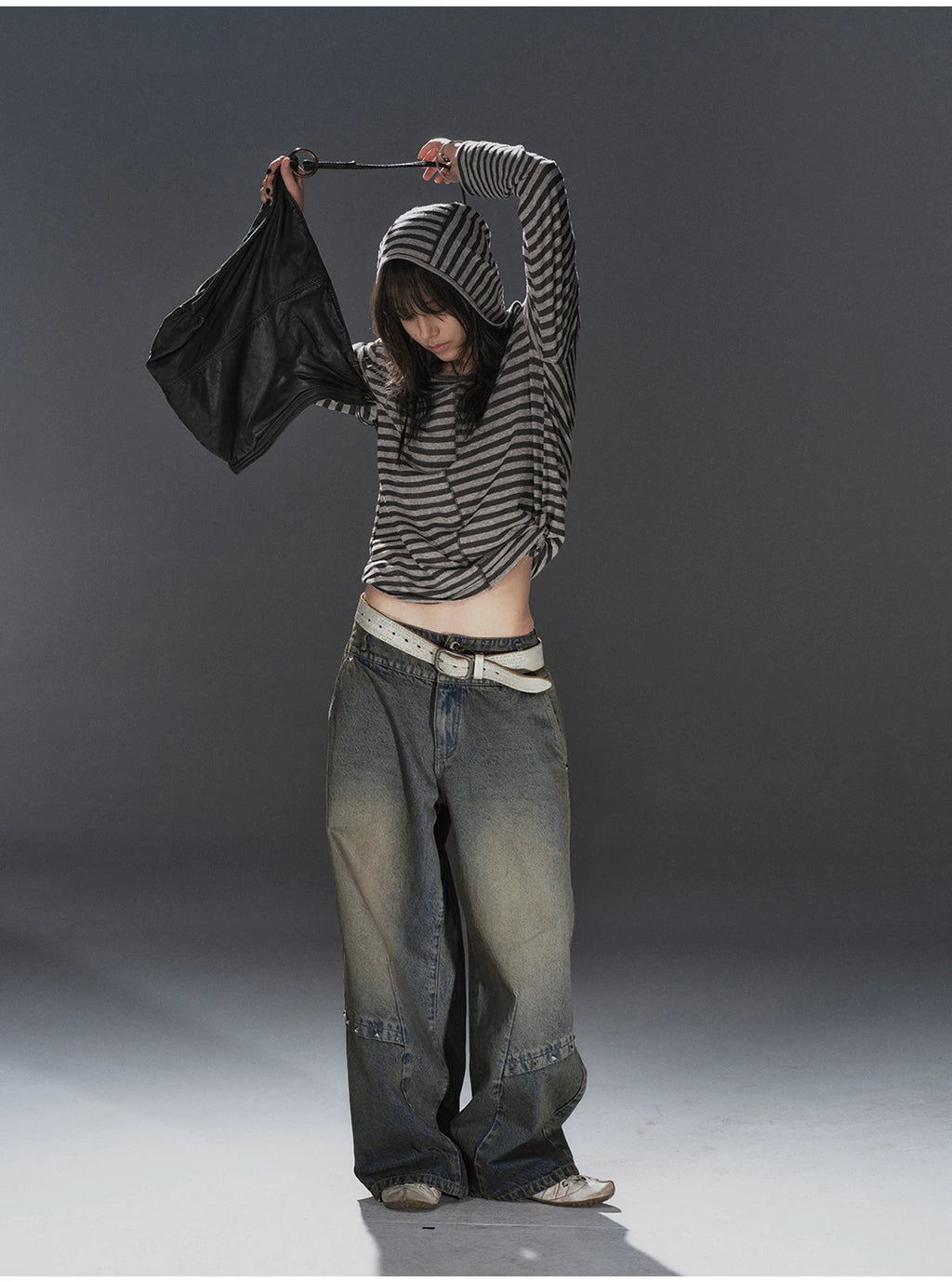 WearAndtear Distressed Riveted Wide-leg Jeans