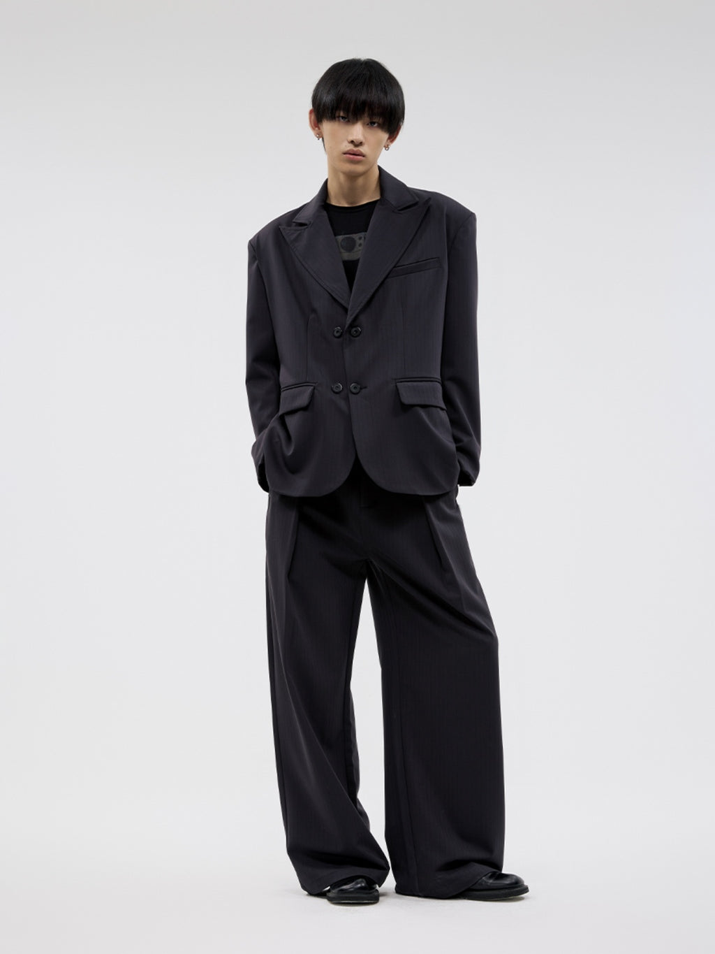 FUNKYFUN Large Pleated Wide Straight  Casual Trousers
