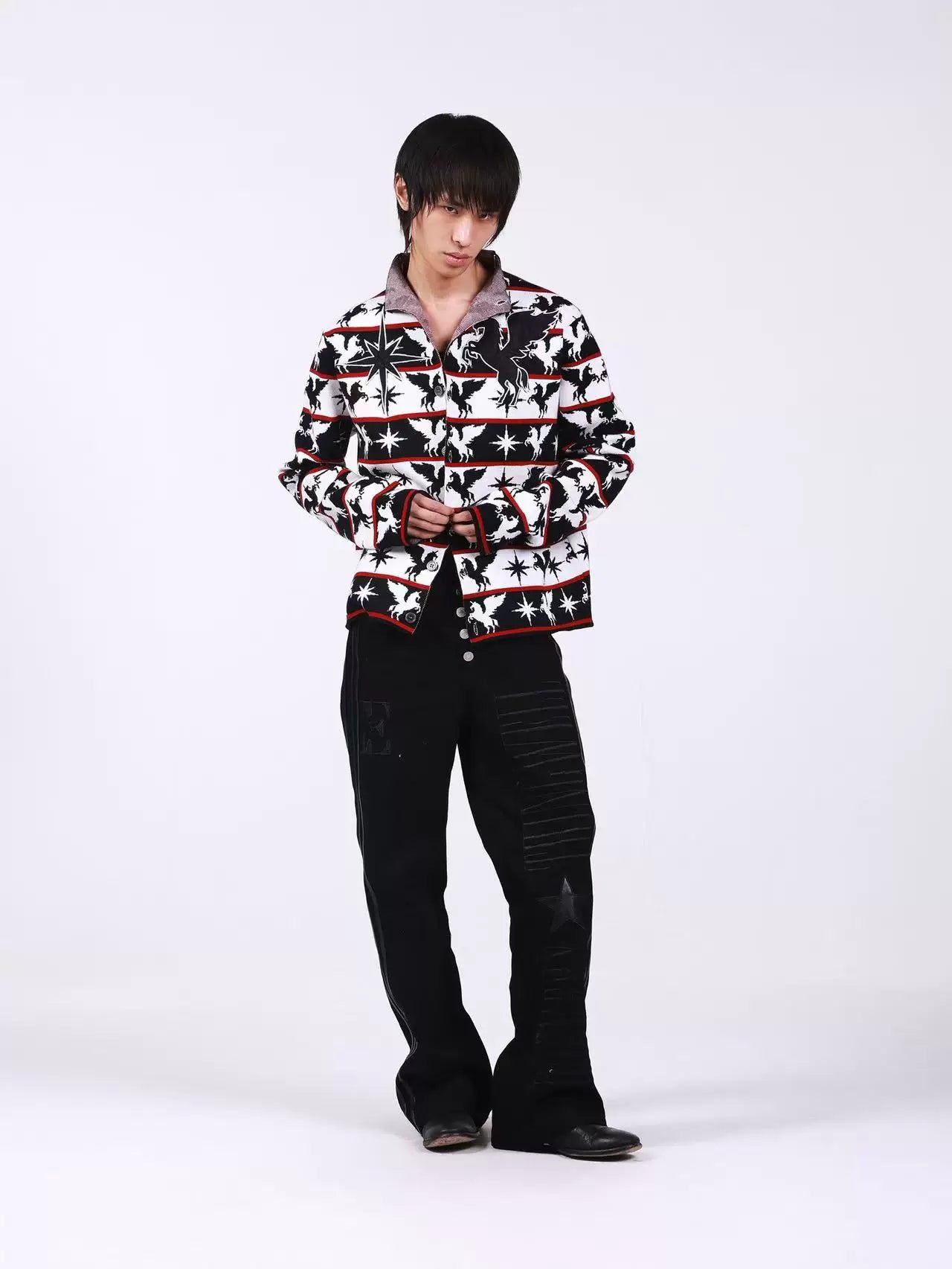 DETW Front Shoulder Stand Neck Knitted Cardigan Sweater Jacket