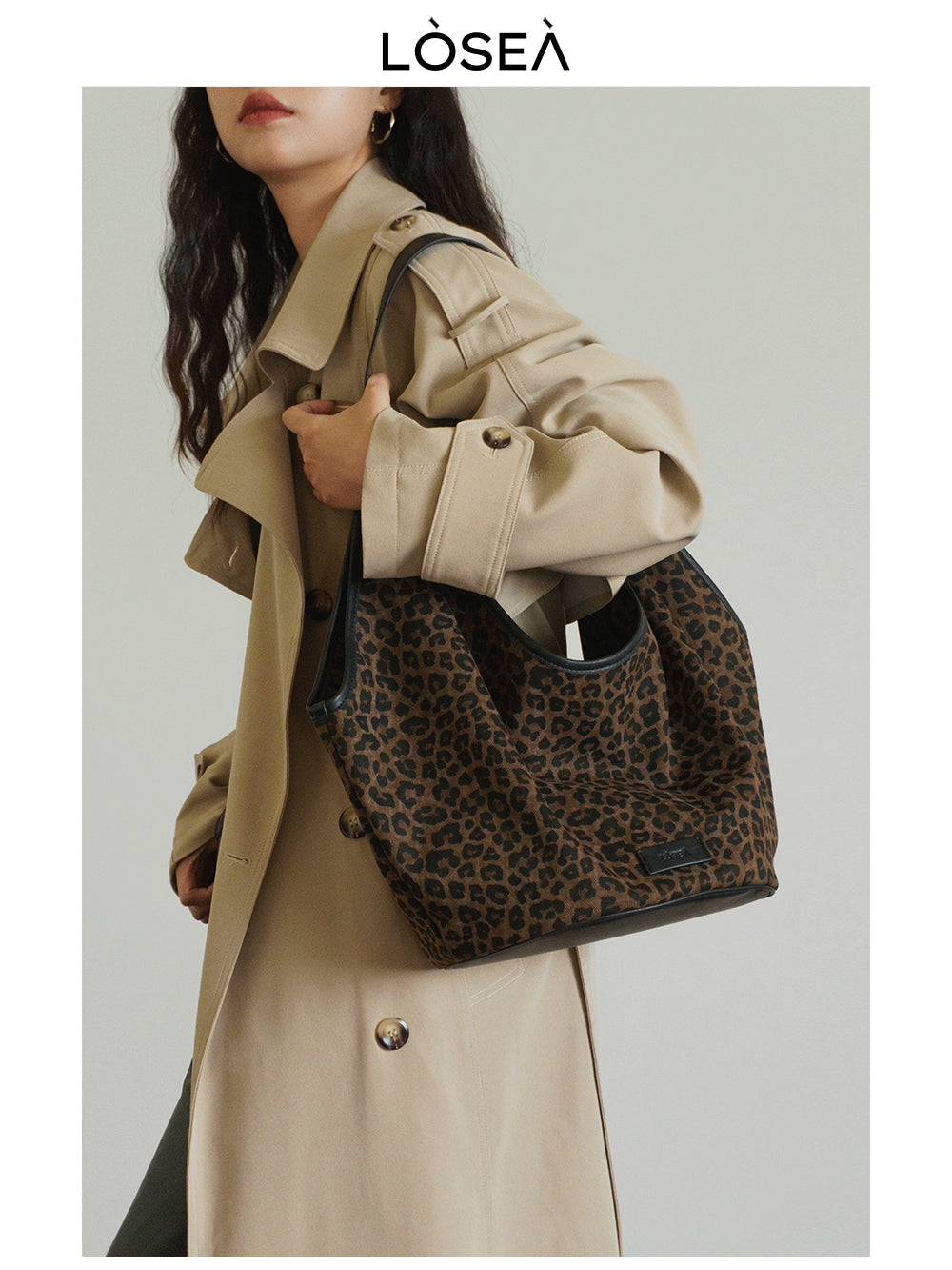 LOSEA Leopard Print Large Capacity Retro Shoulder Bag