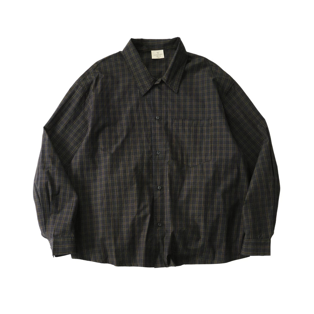 LIVINGTOWN Vintage Dark Check Loose Long-sleeved Shirt