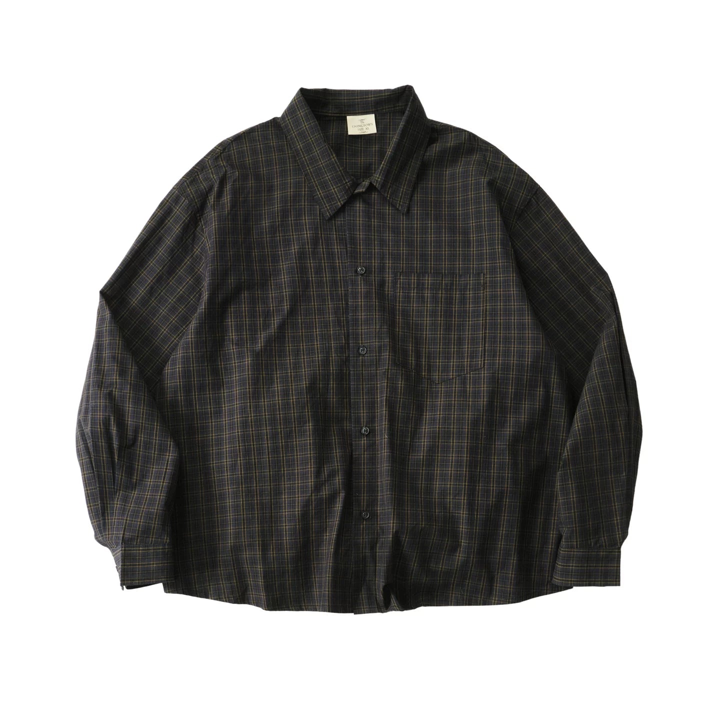 LIVINGTOWN Vintage Dark Check Loose Long-sleeved Shirt