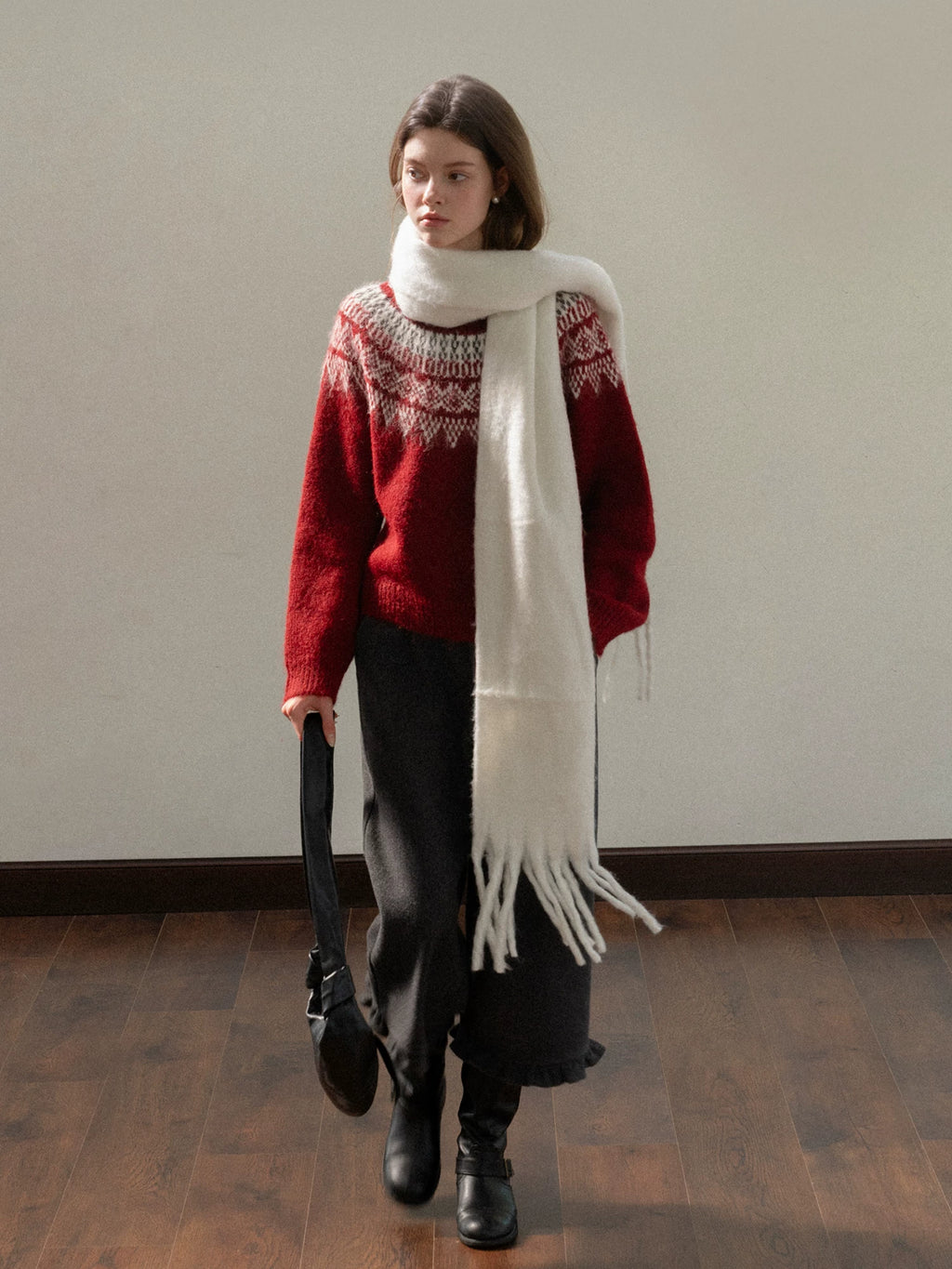 EGGKA Retro Crew Neck Pullover Jacquard Sweater