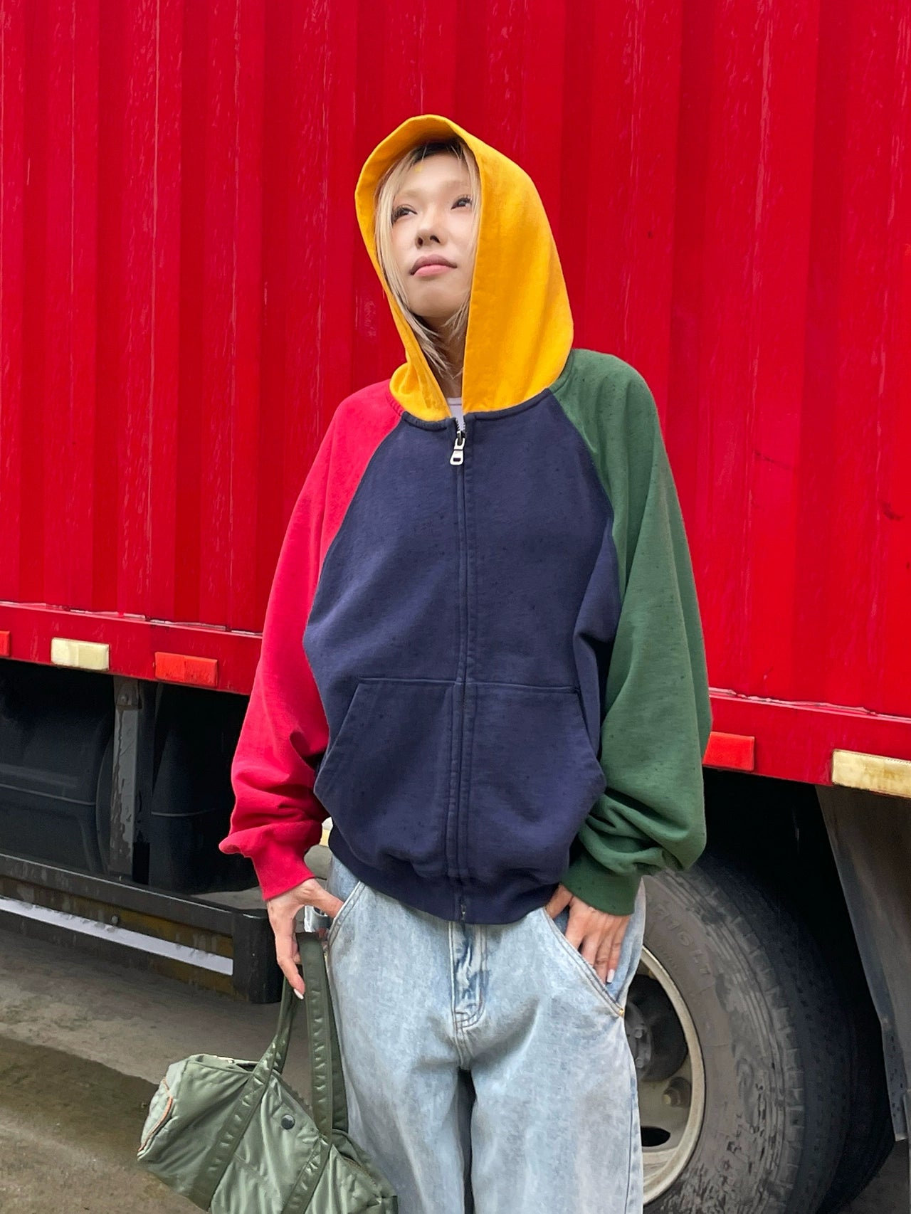 MMBBT Retro Color Matching Zipper Hooded Sweater