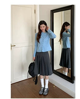 Kano Diagonal Lapel Neck Strap-on Knitted Cardigan