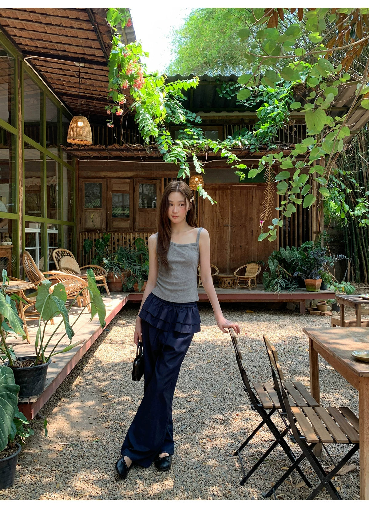 KANO Bubble Sleeve Waist Top Casual Pants Set