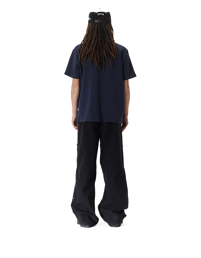 CRICLE CAGE One-word Pleated High Weaving Number Short Wide Embroidery Tee