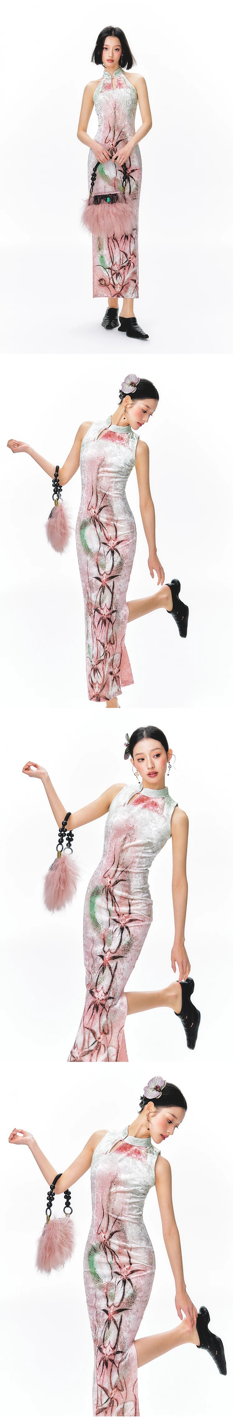 YEDM Retro Velvet Neck Dress