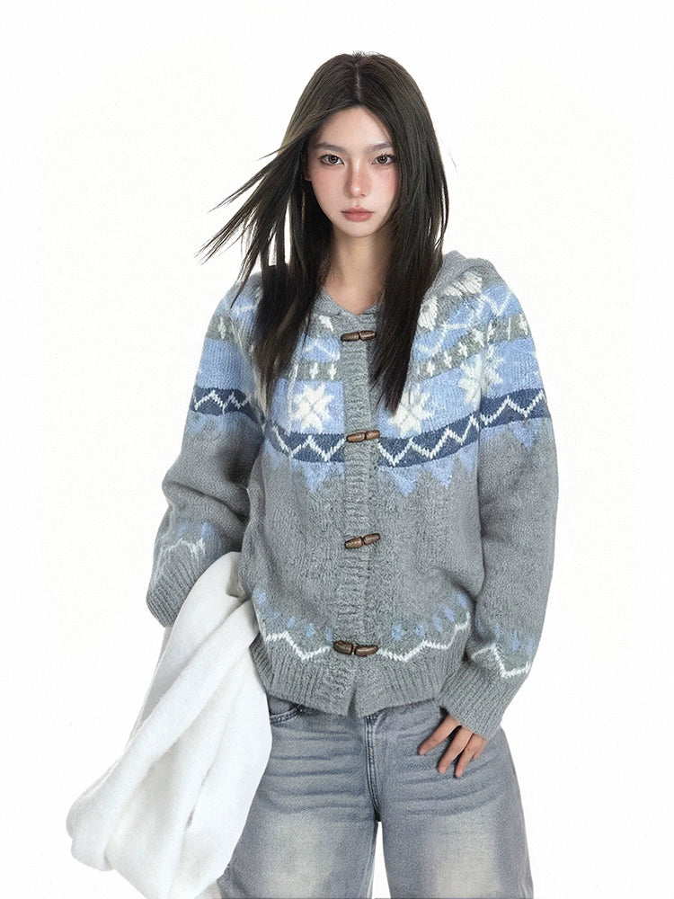 KDASE Horn Buckle Lazy Thickened Knitted Cardigan