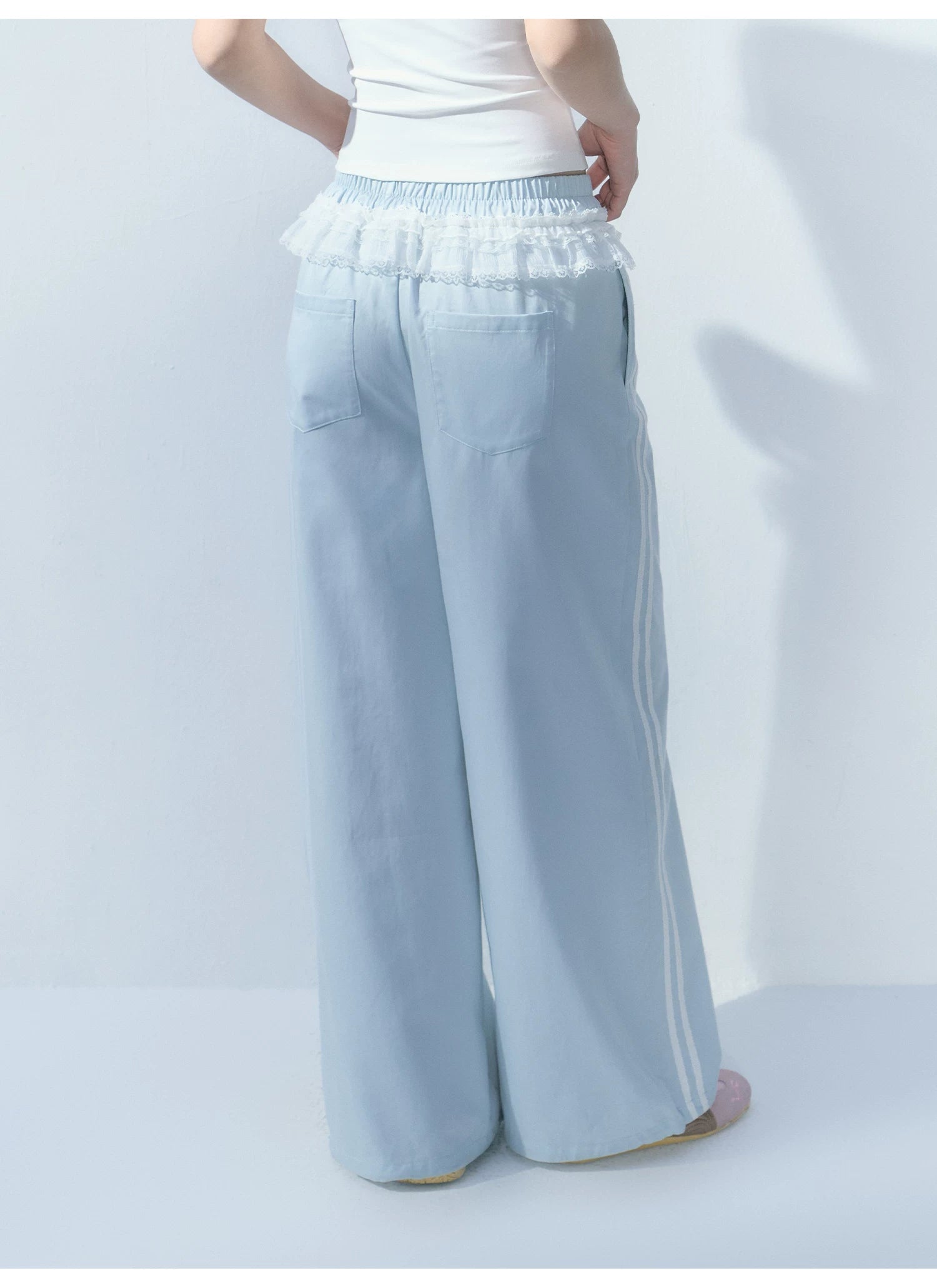 Ablueberry Splicing Lace Loose Straight Pants
