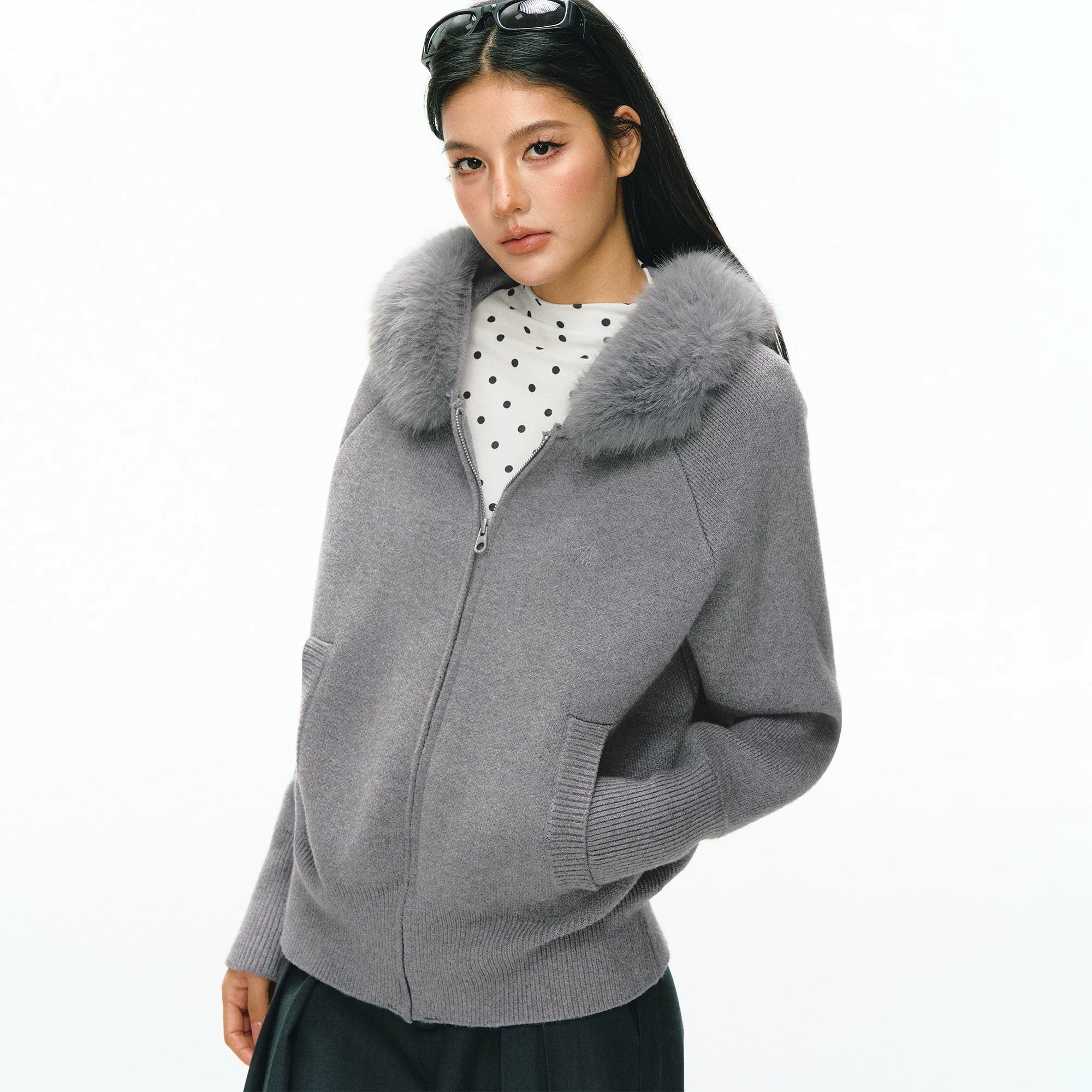 Ariseism Simple Casual Fur Collar Jacket