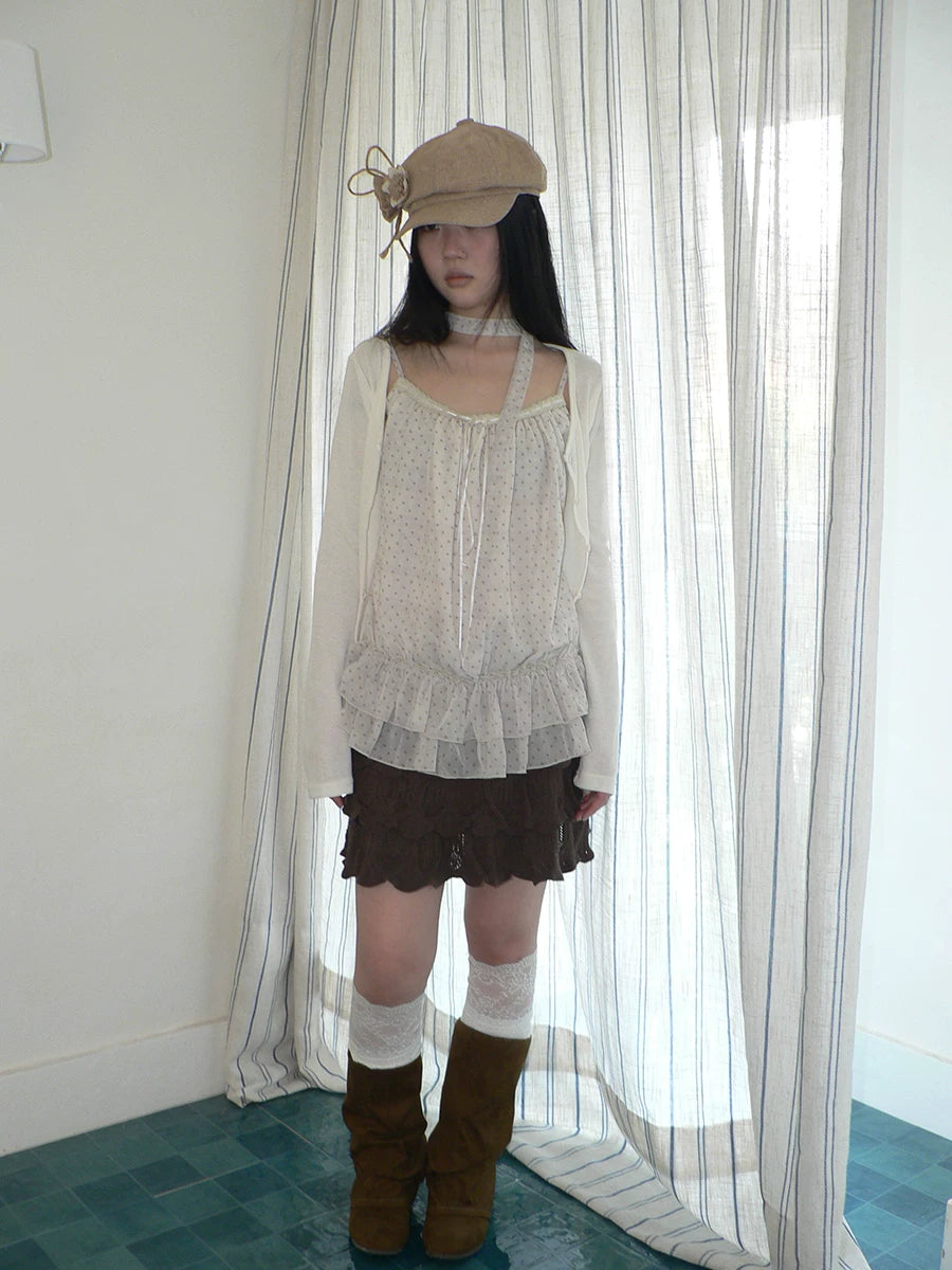 ANG: Project Polka Dot Fungus Edge Sling Knitted Cardigan Two-piece Set