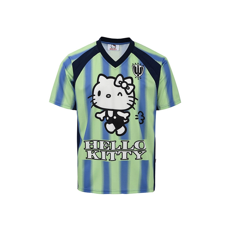 【HELLO KITTY OFFICIAL CO-BRAND】WHOOSIS EMBROIDERED STRIPED FOOTBALL SHORT SLEEVE JERSEY