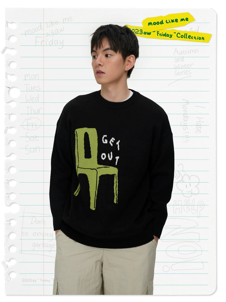 Mood Like Me Chair Print Loose Crew Neck Sweater
