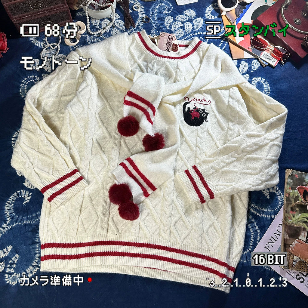 ALOHA Retro Scarf Fake Two-piece Sweater