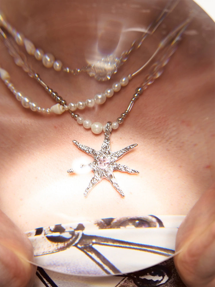 1JINN Temperament Personality Pearl Starfish Necklace