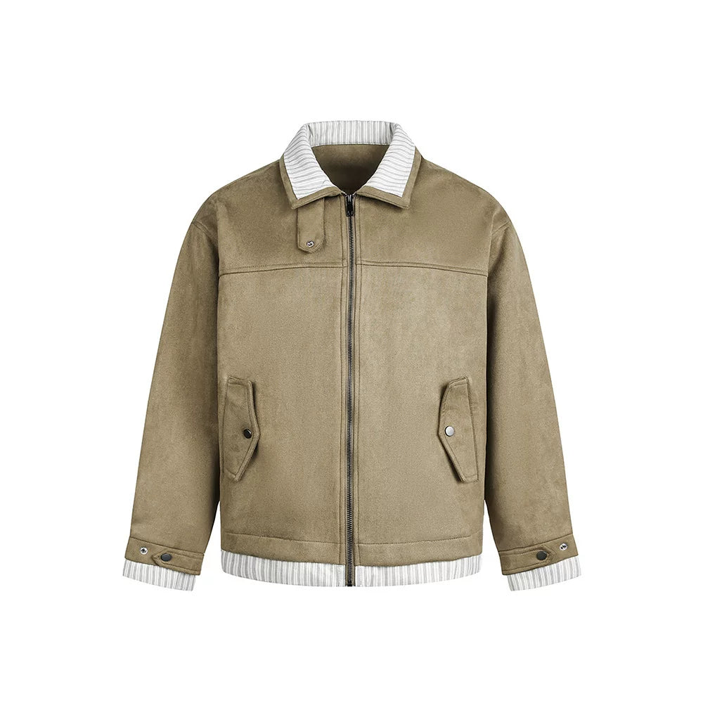 Zuocisankon Vintage Suede Face Splicing Fake Two-piece Jacket