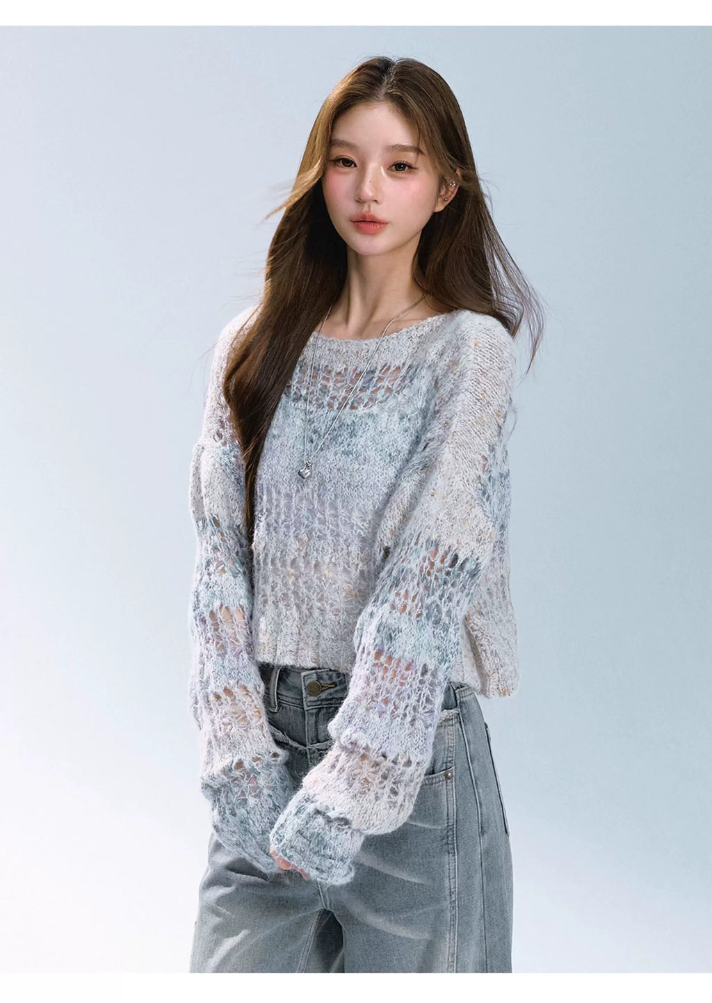 Ablueberry Hollow Short Loose Lazy Casual Sweater