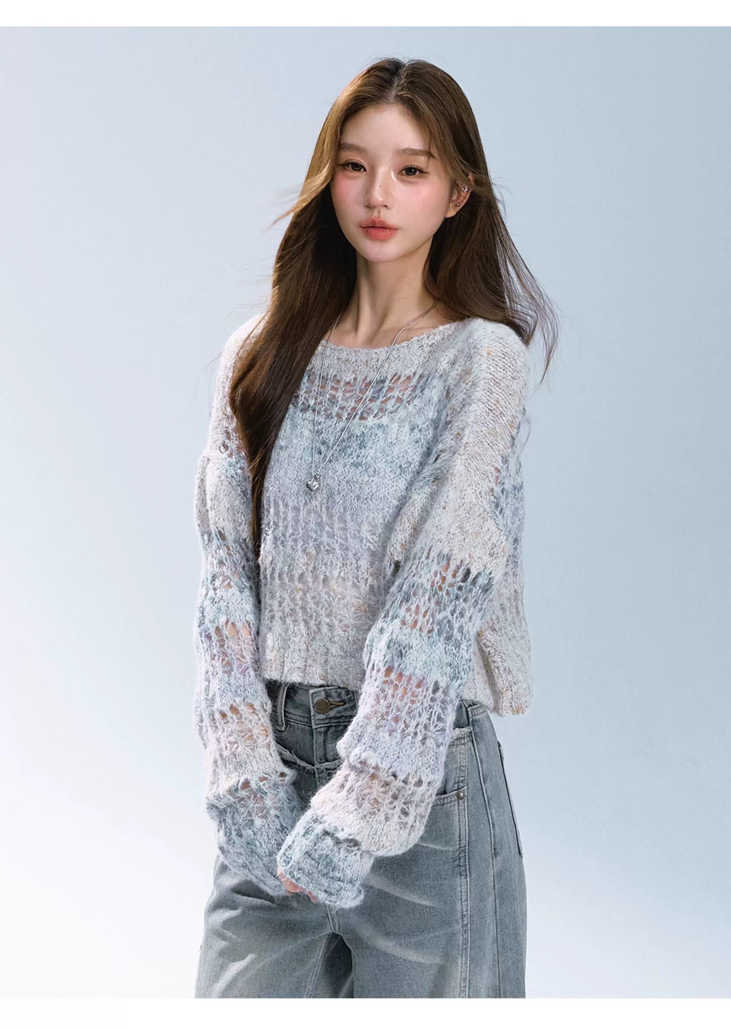 Ablueberry Hollow Short Loose Lazy Casual Sweater