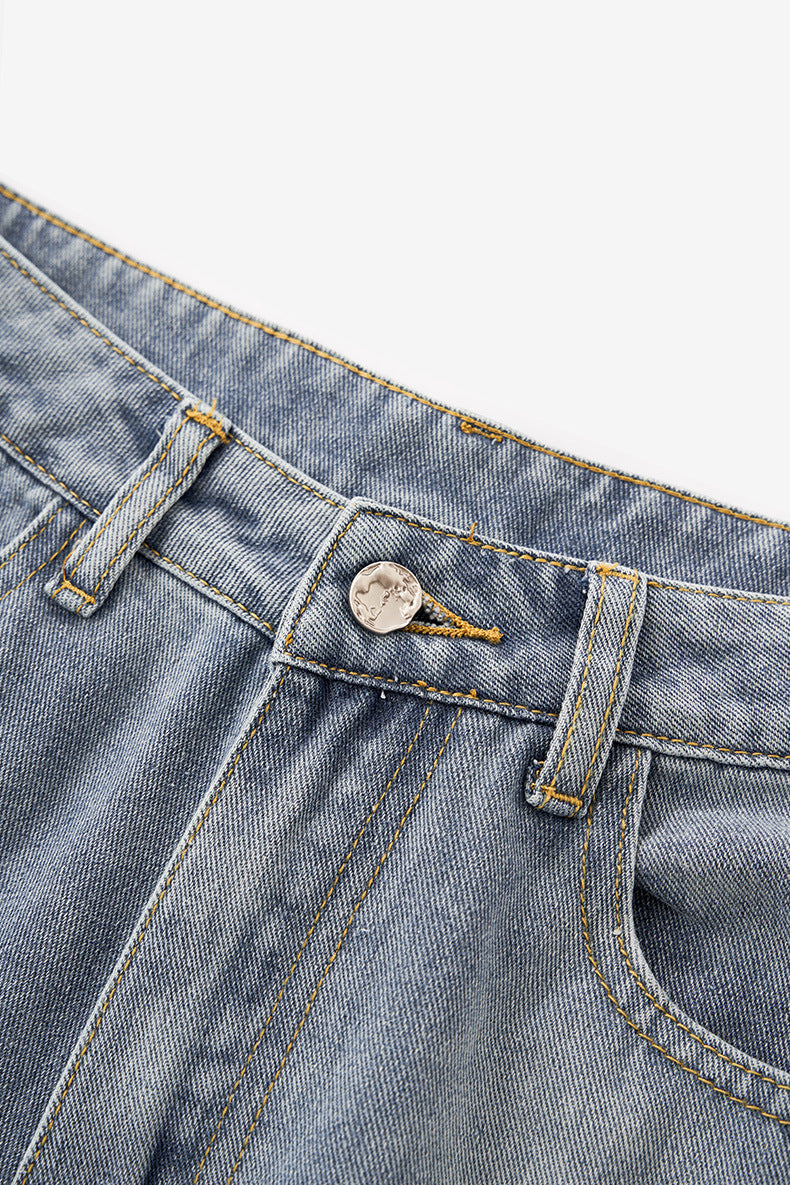 INF Anti-structure washing seven-point denim shorts